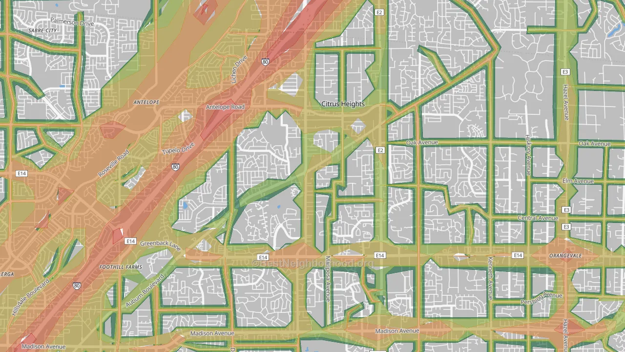 Citrus Heights, CA Map of Noise Levels in Citrus Heights