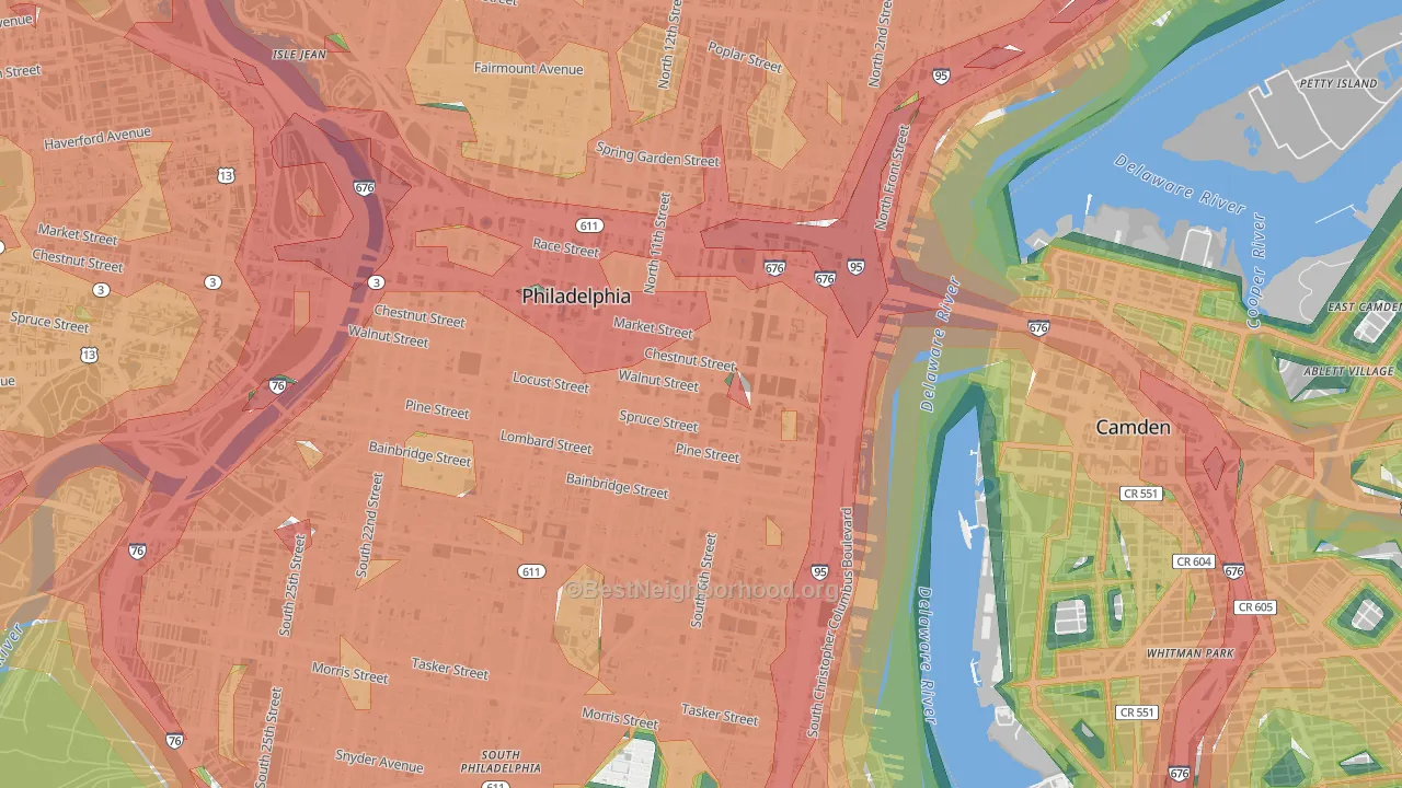 City Center East, Philadelphia, PA Map of Noise Levels in City Center East
