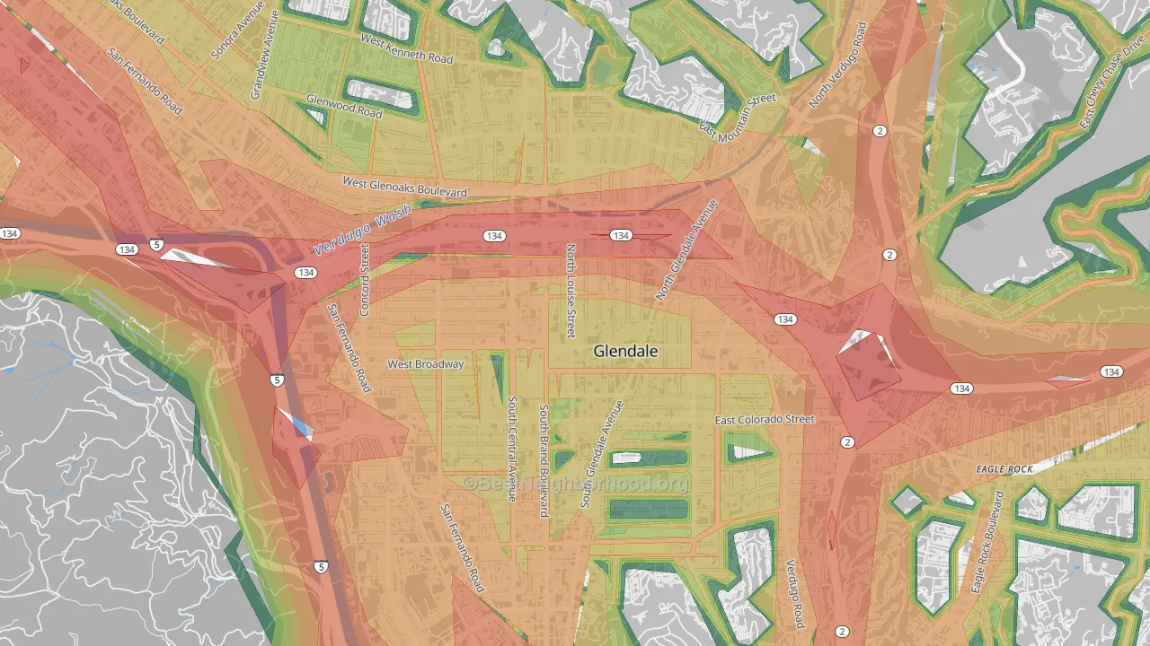 City Center, Glendale, CA Map of Noise Levels in City Center