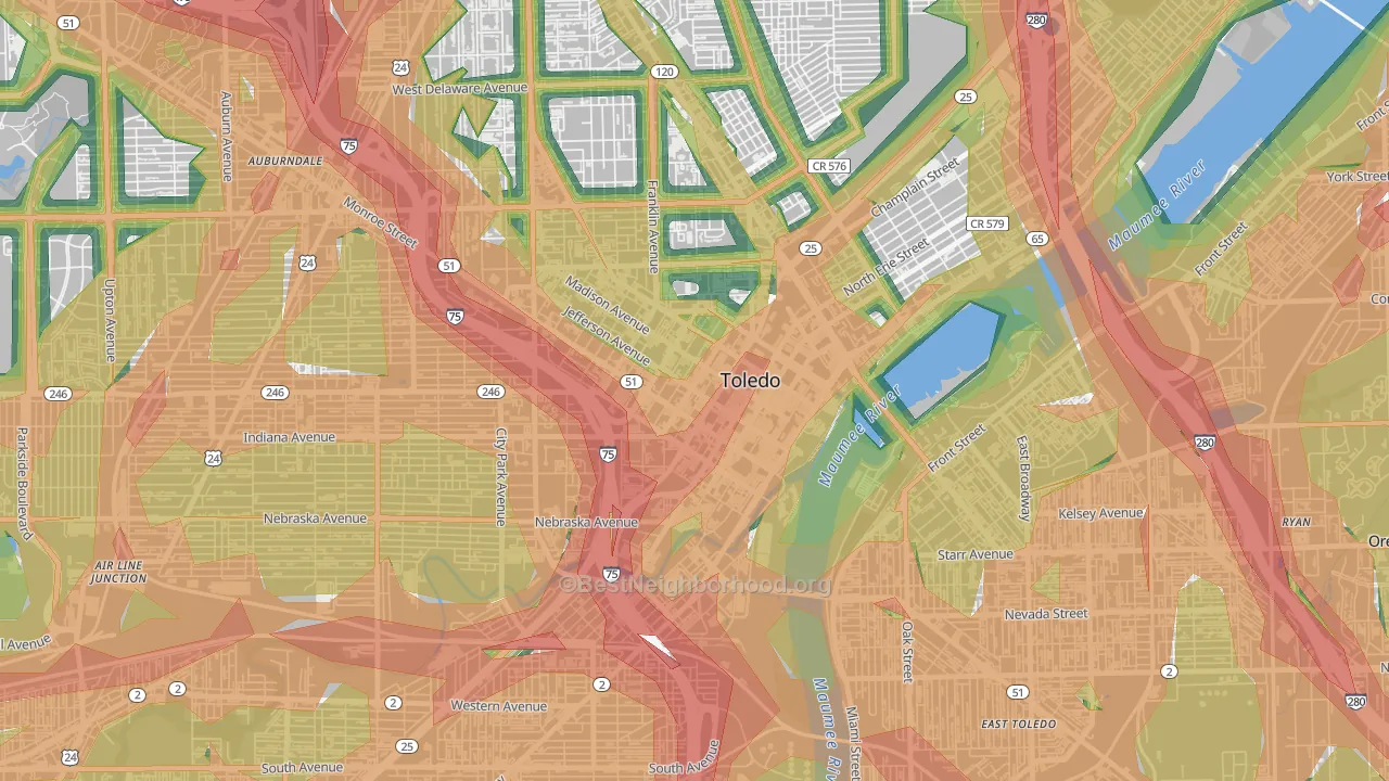 City Center, Toledo, OH Map of Noise Levels in City Center