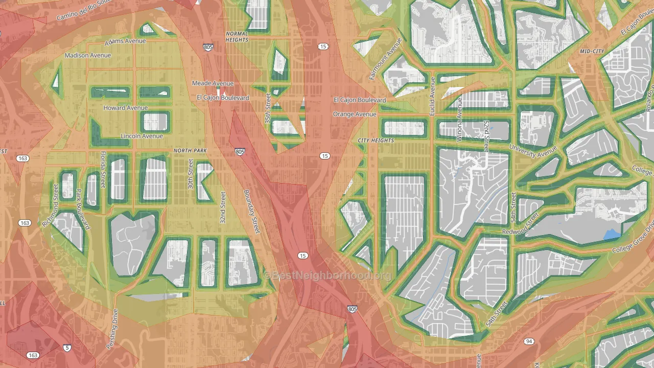 City Heights West, San Diego, CA Map of Noise Levels in City Heights West