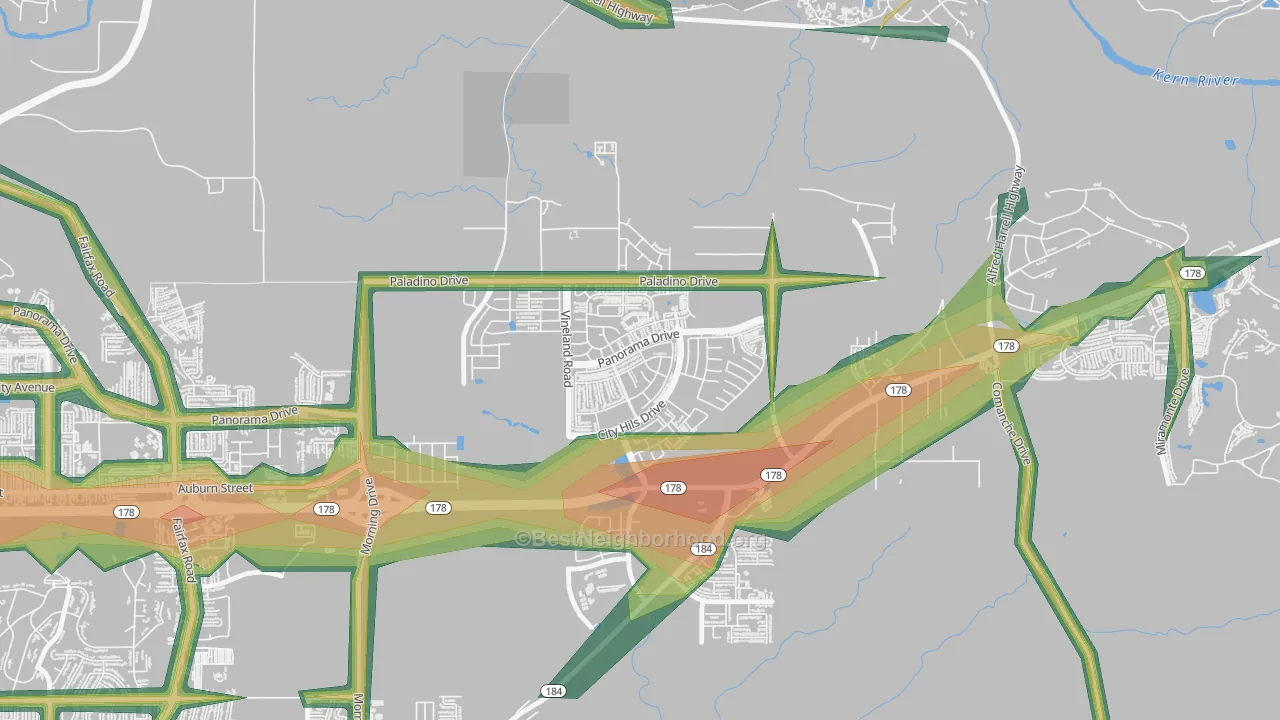 City in the Hills, Bakersfield, CA Map of Noise Levels in City in the Hills