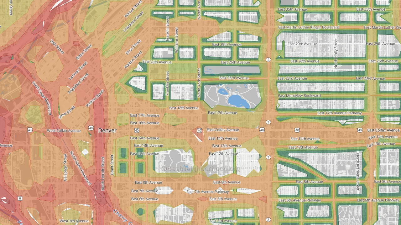 City Park, Denver, CO Map of Noise Levels in City Park