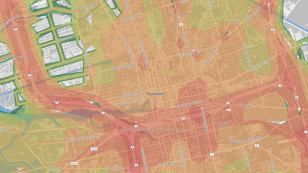 Civic Center, Stockton, CA Map of Noise Levels in Civic Center