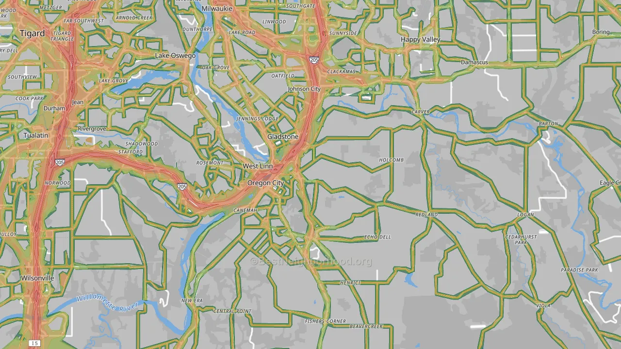 Clackamas County, OR Map of Noise Levels in Clackamas County
