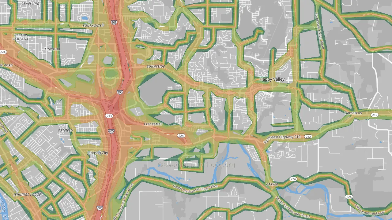 Clackamas, OR Map of Noise Levels in Clackamas