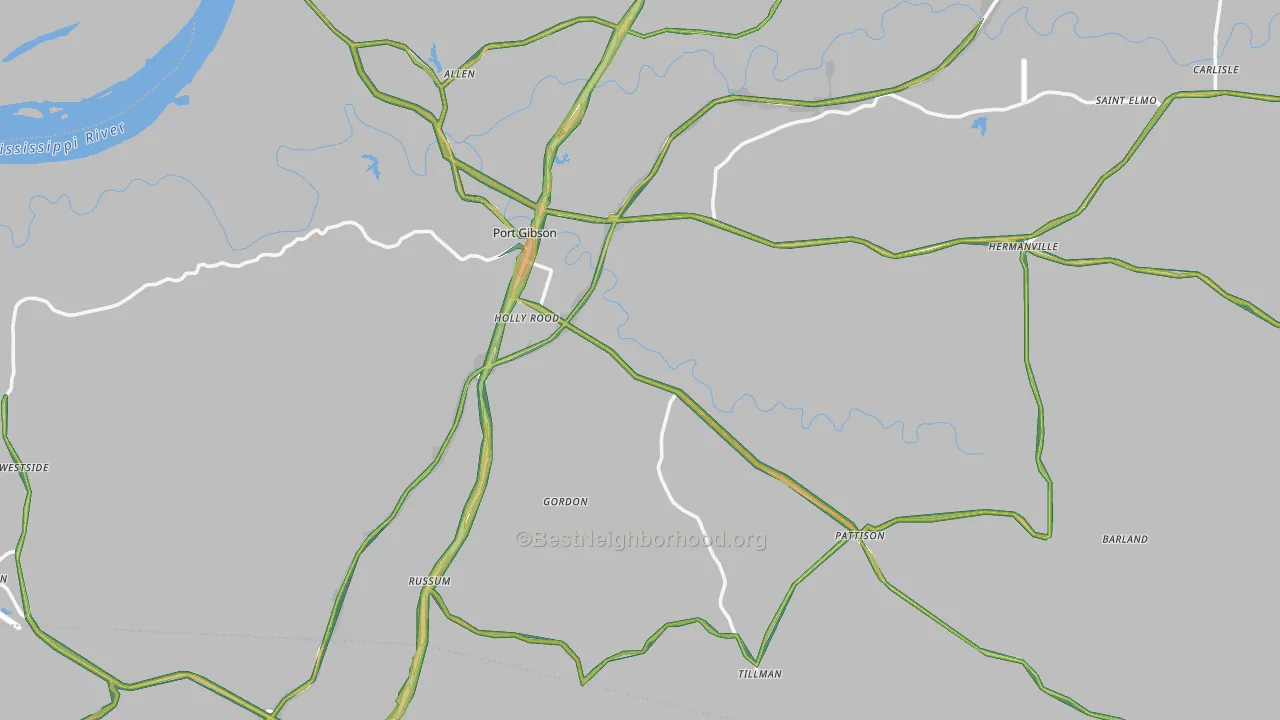 Claiborne County, MS Map of Noise Levels in Claiborne County