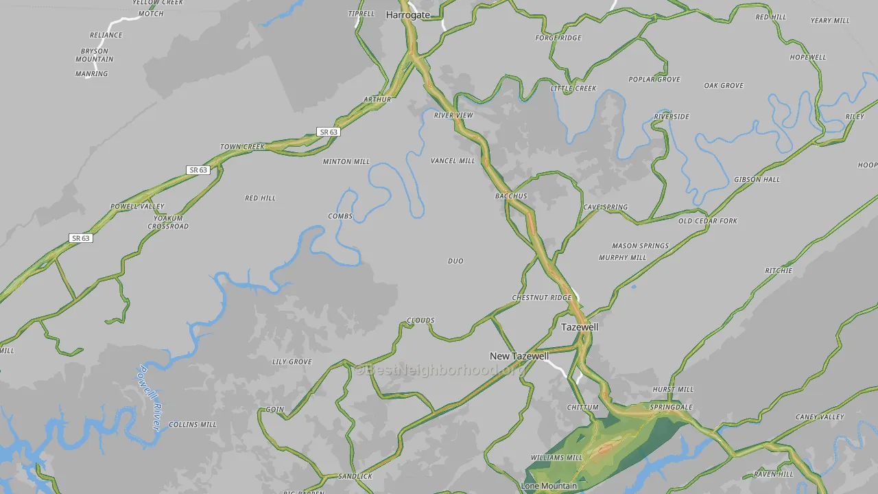 Claiborne County, TN Map of Noise Levels in Claiborne County
