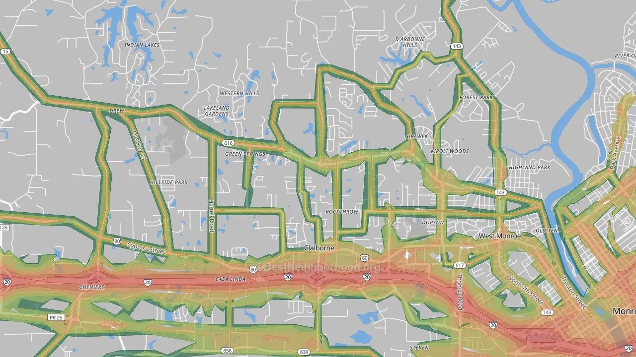 Claiborne, LA Map of Noise Levels in Claiborne