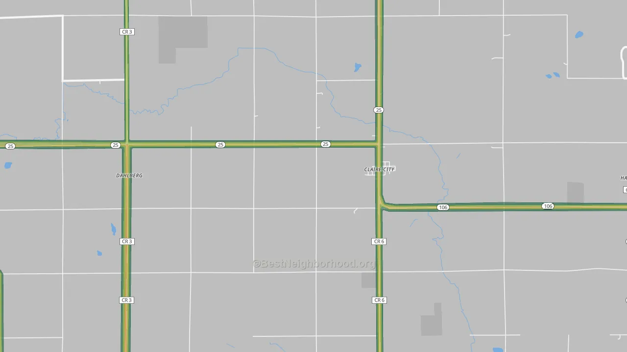 Claire City, SD Map of Noise Levels in Claire City
