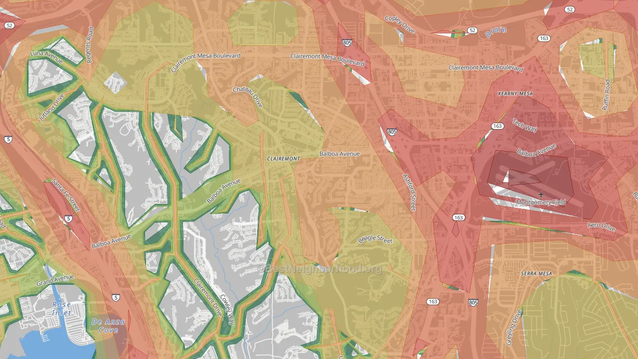 Clairemont Mesa, San Diego, CA Map of Noise Levels in Clairemont Mesa