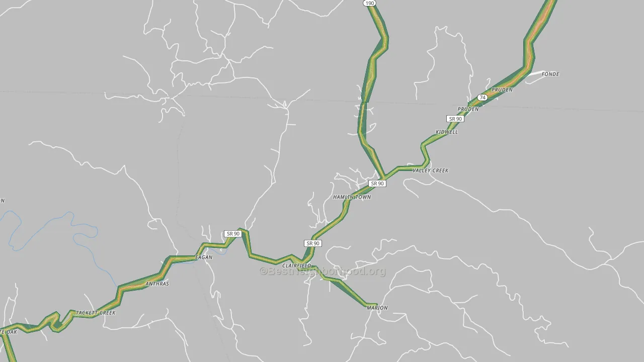 Clairfield, TN Map of Noise Levels in Clairfield