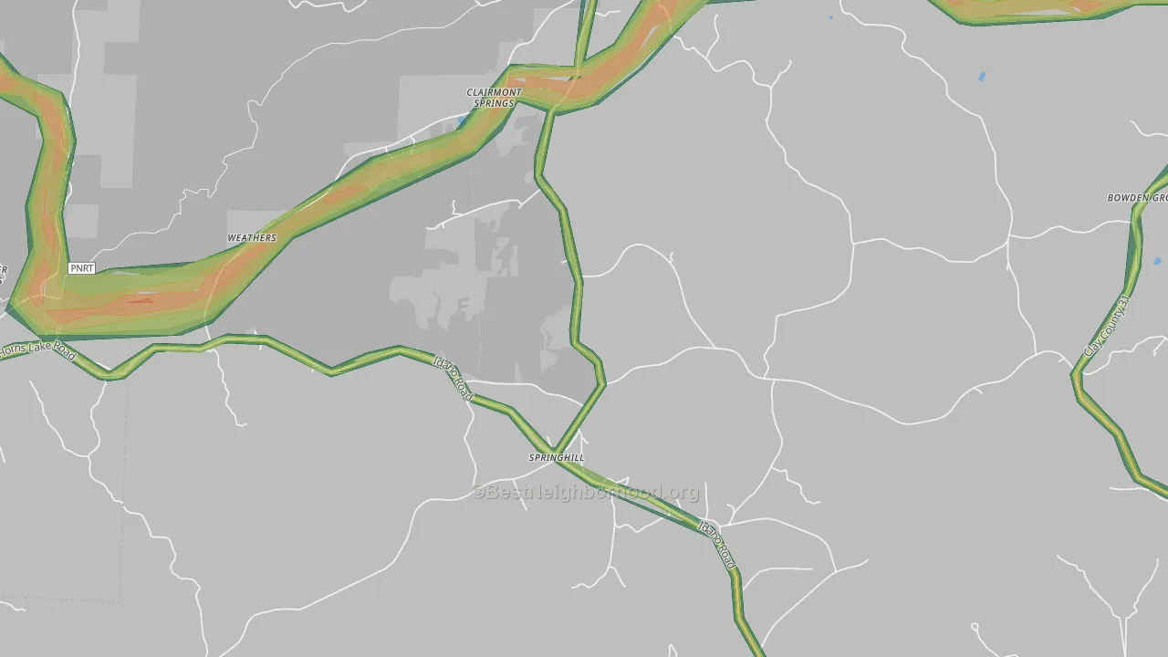 Clairmont Springs, AL Map of Noise Levels in Clairmont Springs
