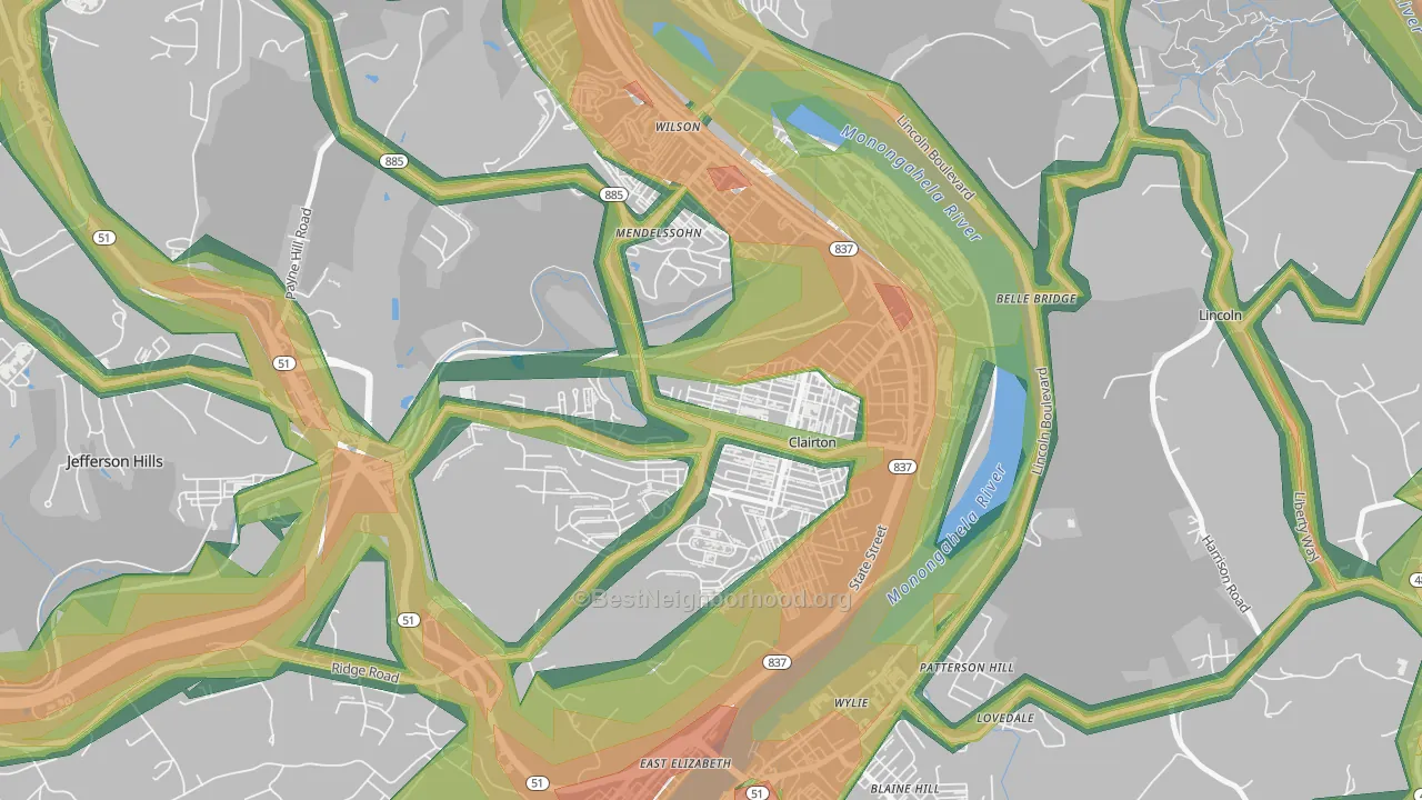 Clairton, PA Map of Noise Levels in Clairton