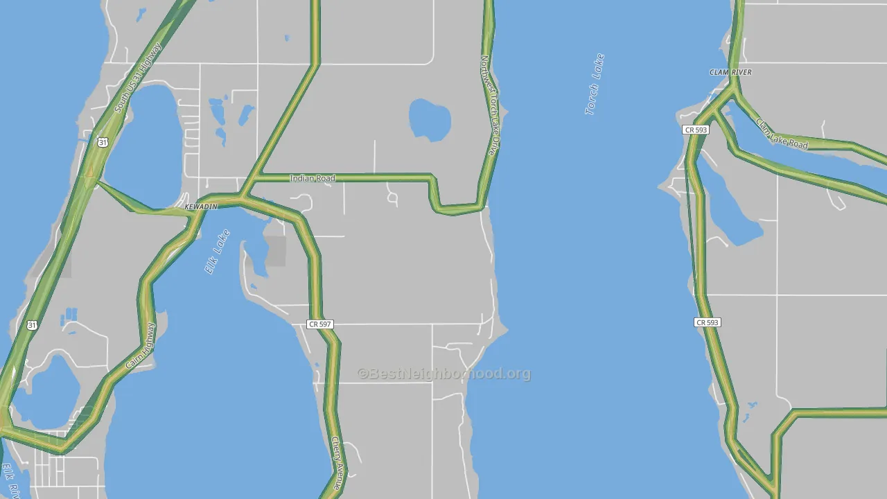 Clam River, MI Map of Noise Levels in Clam River