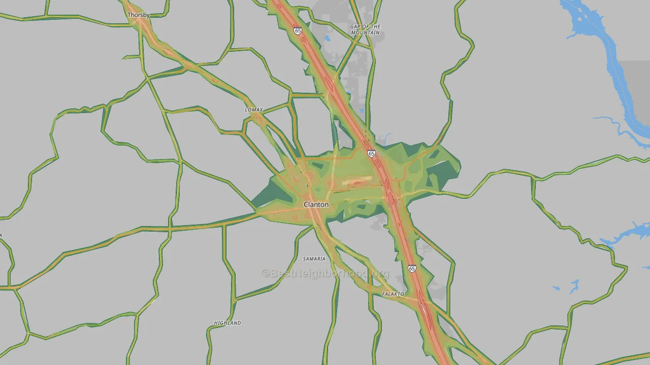 Clanton, AL Map of Noise Levels in Clanton