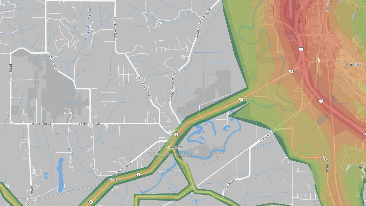 Claquato, WA Map of Noise Levels in Claquato
