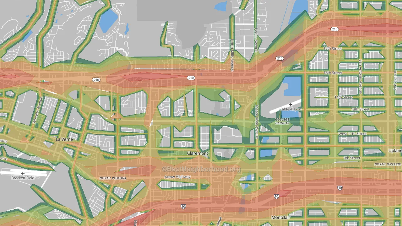 Claremont, CA Map of Noise Levels in Claremont