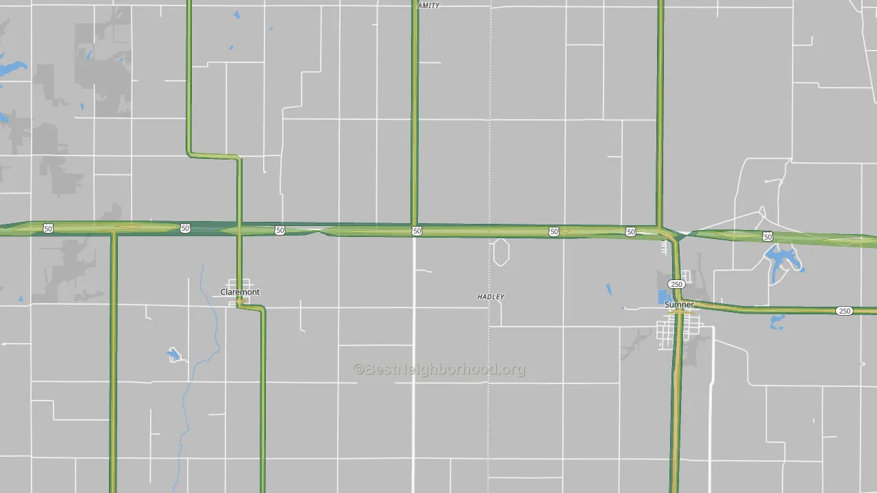 Claremont, IL Map of Noise Levels in Claremont