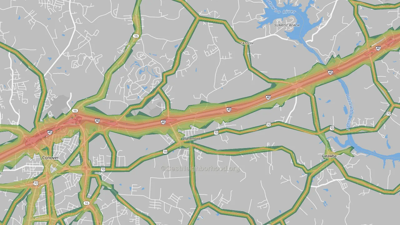 Claremont, NC Map of Noise Levels in Claremont