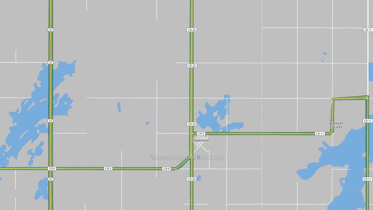 Claremont, SD Map of Noise Levels in Claremont