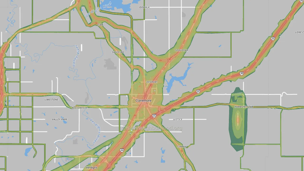 Claremore, OK Map of Noise Levels in Claremore