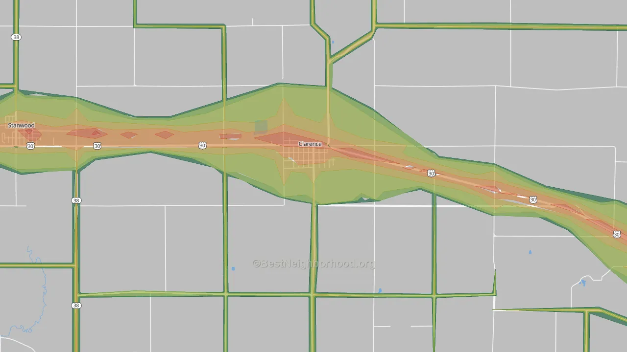Clarence, IA Map of Noise Levels in Clarence
