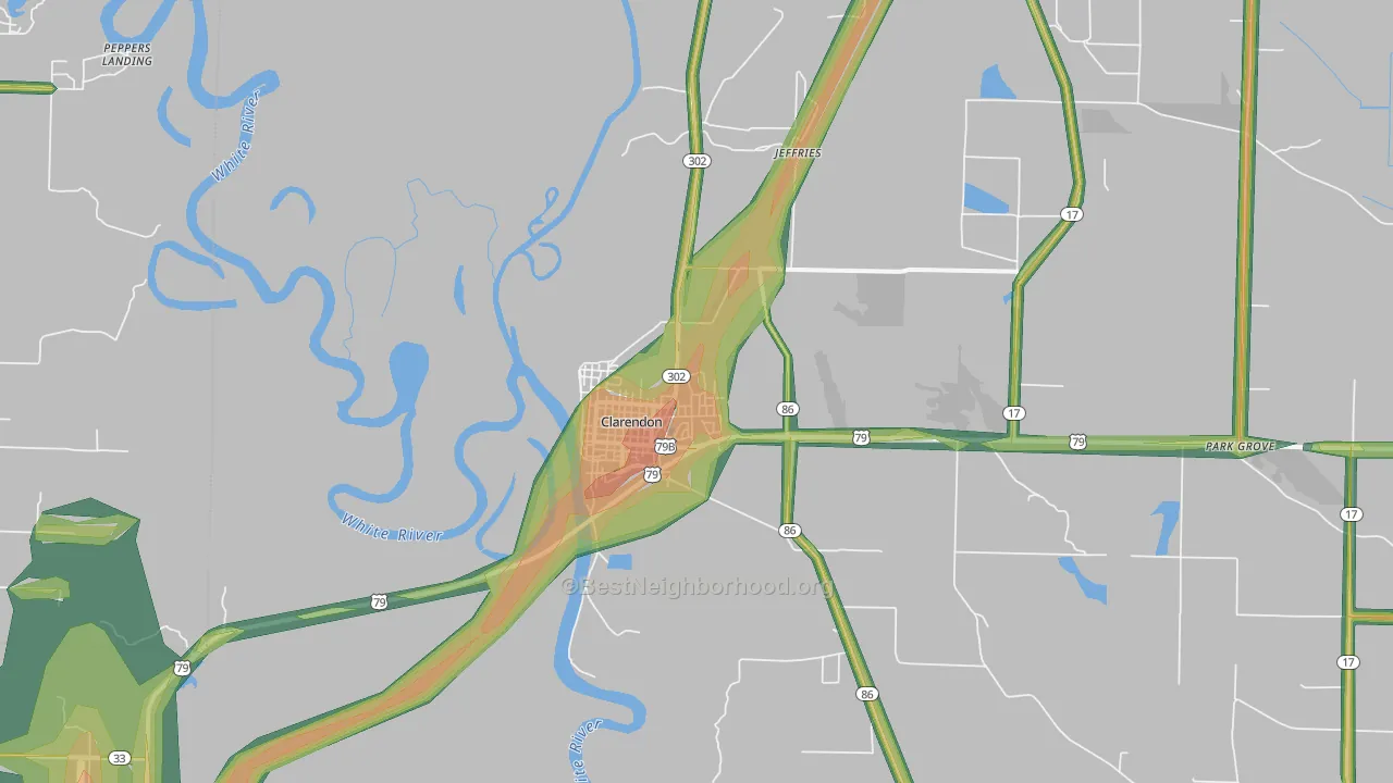 Clarendon, AR Map of Noise Levels in Clarendon