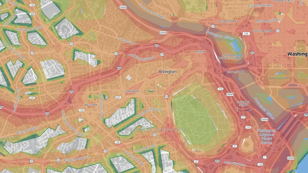 Clarendon, Arlington, VA Map of Noise Levels in Clarendon