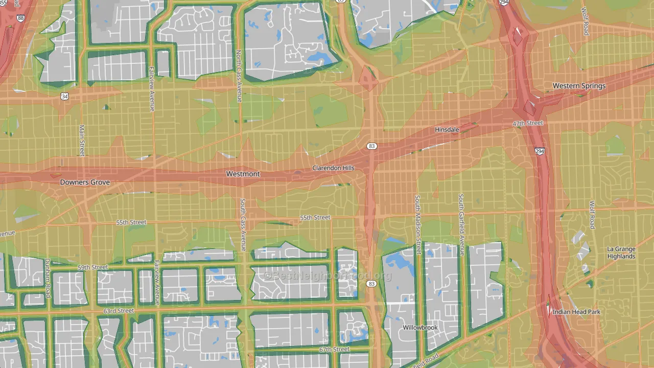 Clarendon Hills, IL Map of Noise Levels in Clarendon Hills