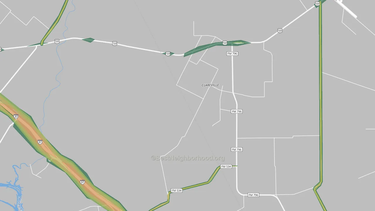 Clareville, TX Map of Noise Levels in Clareville
