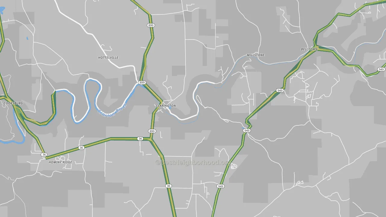 Clarington, PA Map of Noise Levels in Clarington