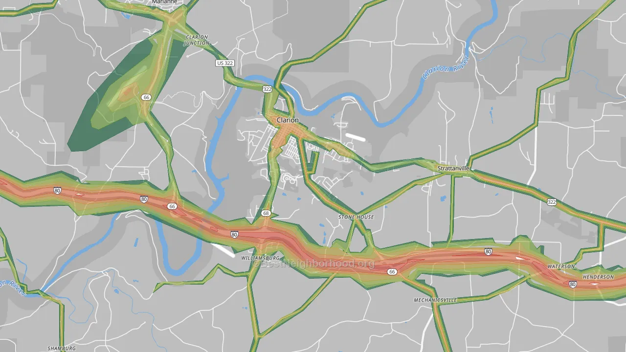 Clarion, PA Map of Noise Levels in Clarion