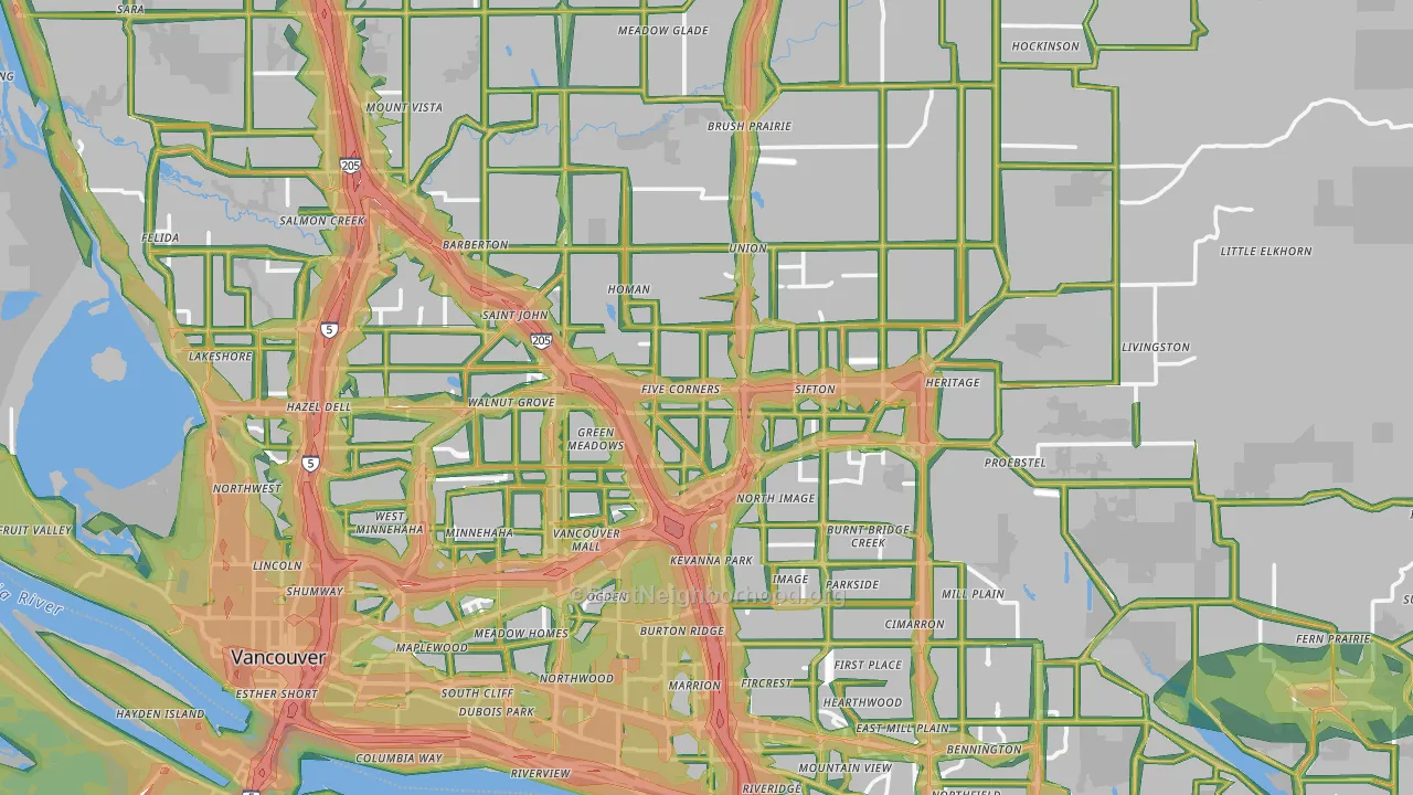 Clark County, WA Map of Noise Levels in Clark County