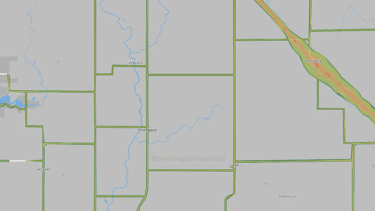 Clark County, WI Map of Noise Levels in Clark County