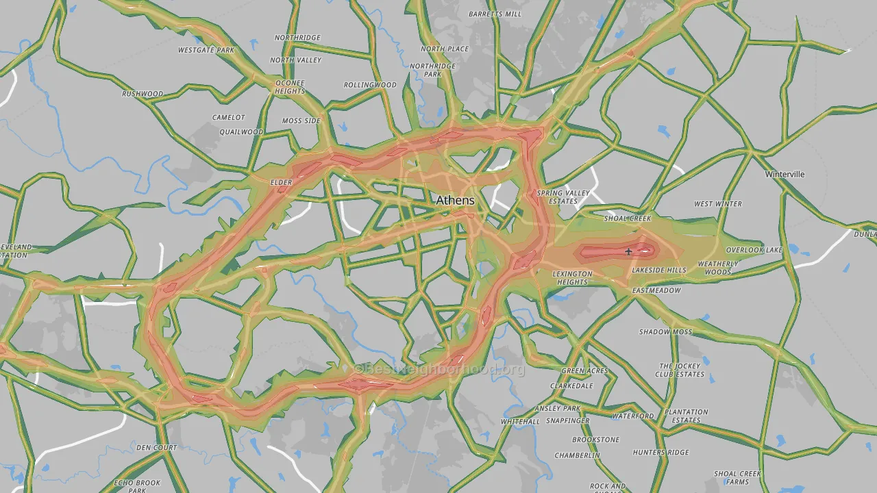 Clarke County, GA Map of Noise Levels in Clarke County