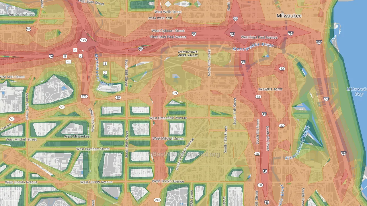 Clarke Square, Milwaukee, WI Map of Noise Levels in Clarke Square