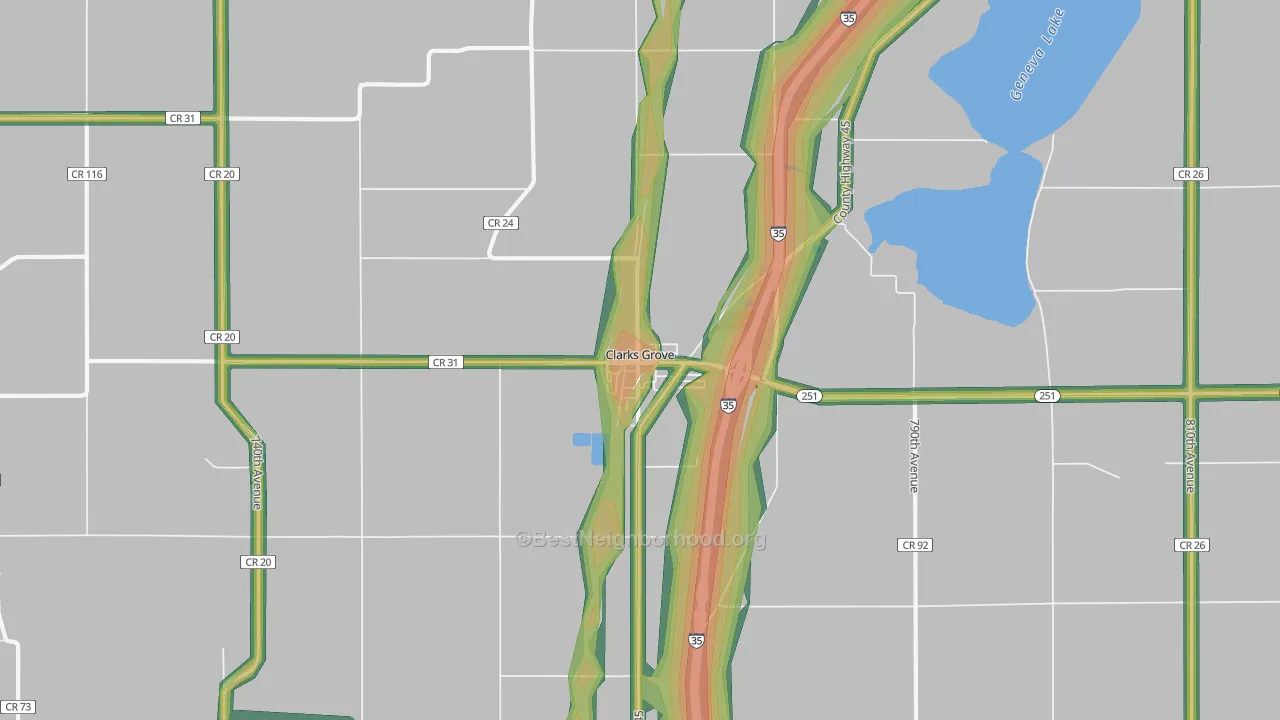 Clarks Grove, MN Map of Noise Levels in Clarks Grove