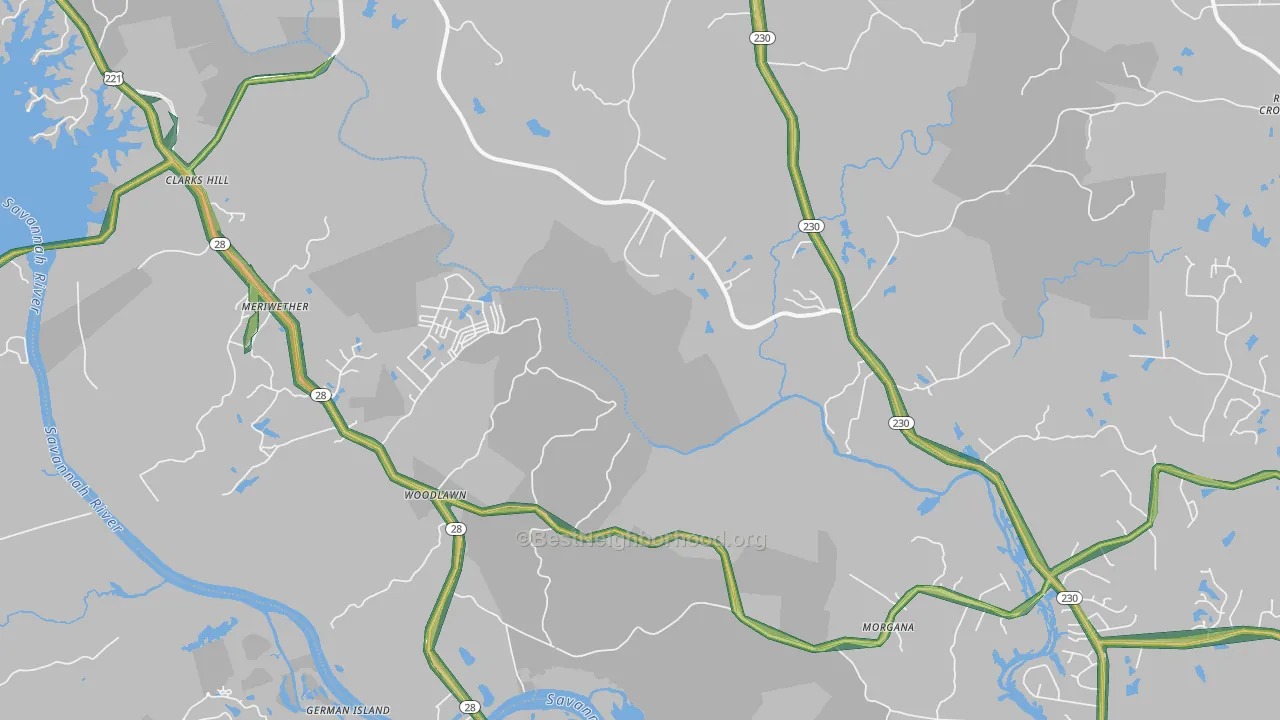 Clarks Hill, SC Map of Noise Levels in Clarks Hill