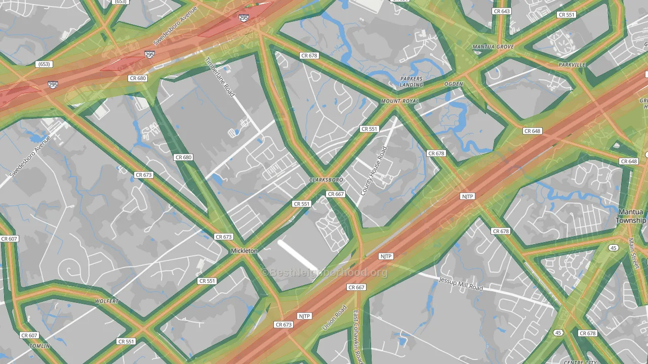 Clarksboro, NJ Map of Noise Levels in Clarksboro