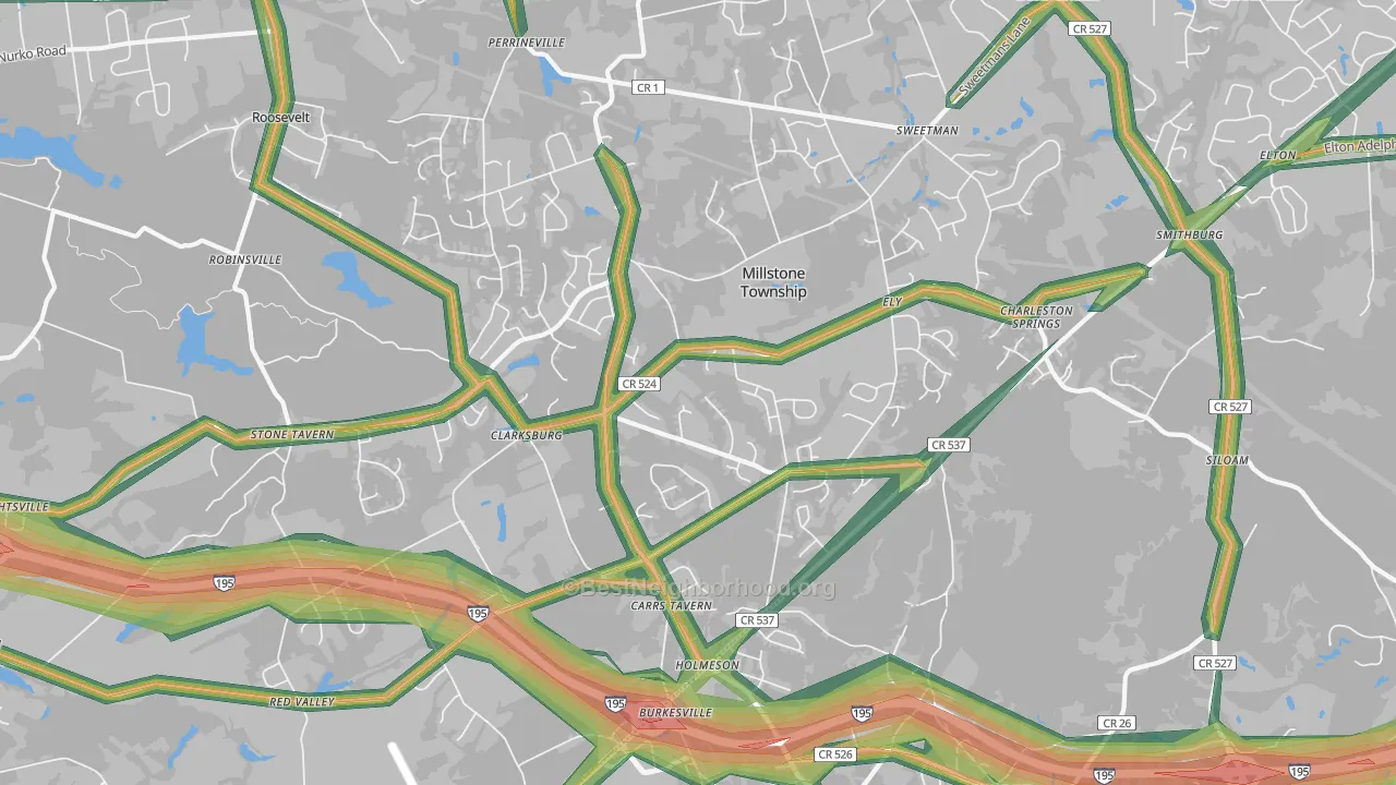 Clarksburg, NJ Map of Noise Levels in Clarksburg