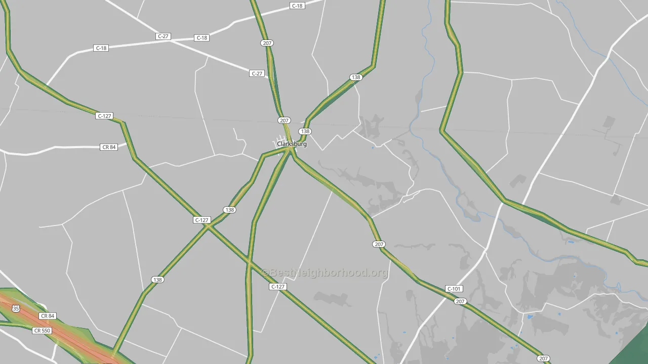 Clarksburg, OH Map of Noise Levels in Clarksburg