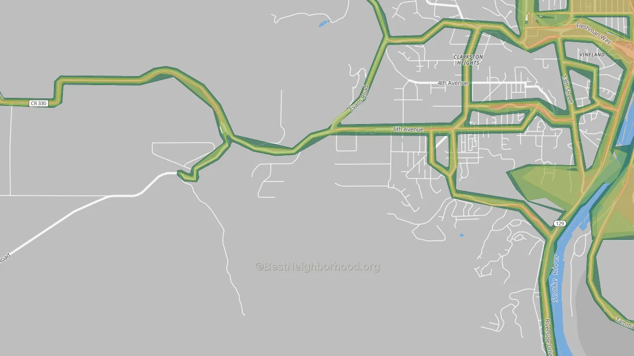 Clarkston Heights, WA Map of Noise Levels in Clarkston Heights