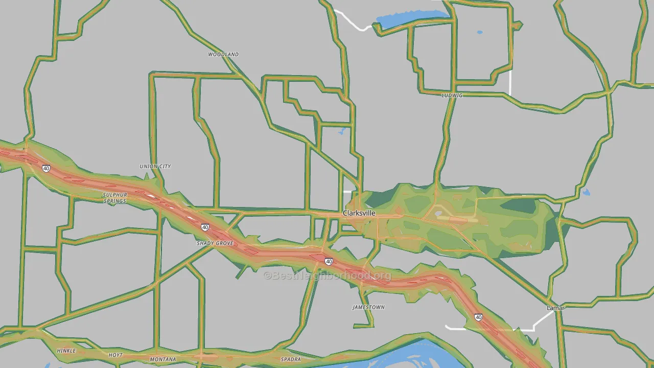 Clarksville, AR Map of Noise Levels in Clarksville
