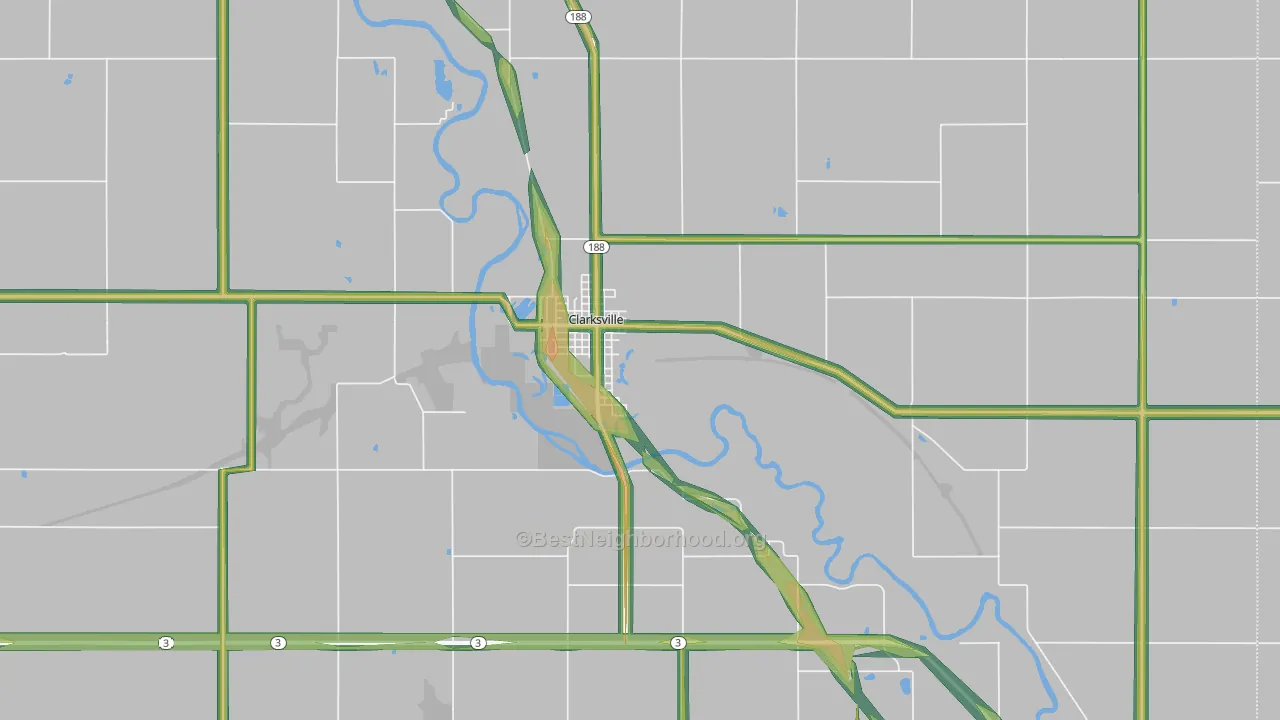 Clarksville, IA Map of Noise Levels in Clarksville