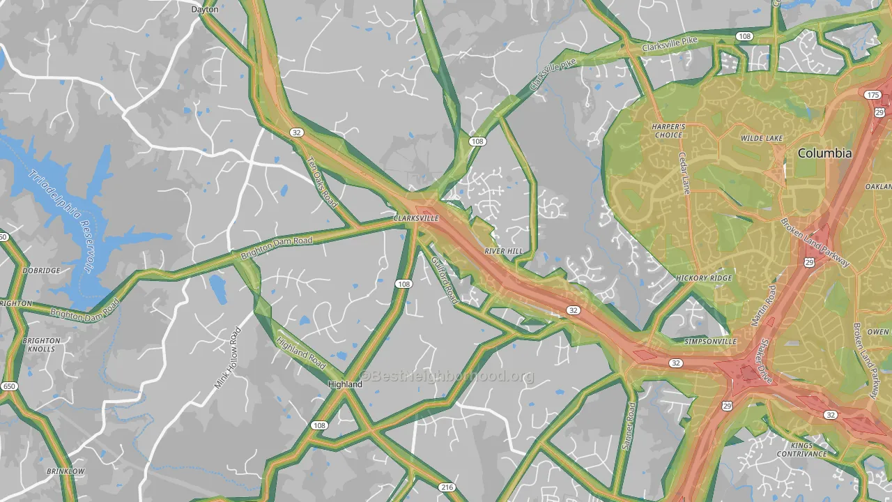 Clarksville, MD Map of Noise Levels in Clarksville