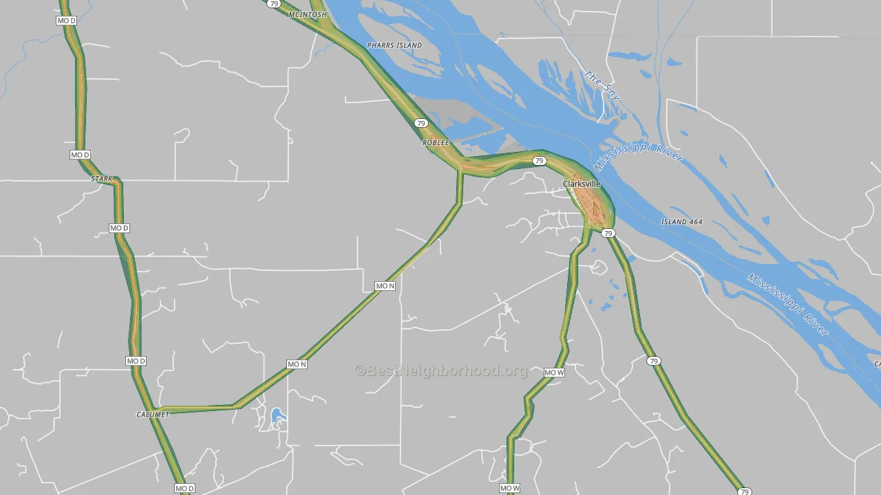 Clarksville, MO Map of Noise Levels in Clarksville