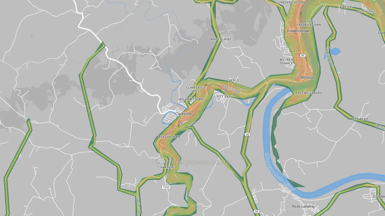 Clarksville, PA Map of Noise Levels in Clarksville