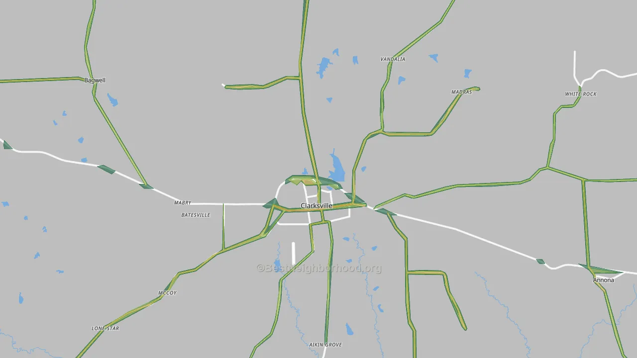 Clarksville, TX Map of Noise Levels in Clarksville