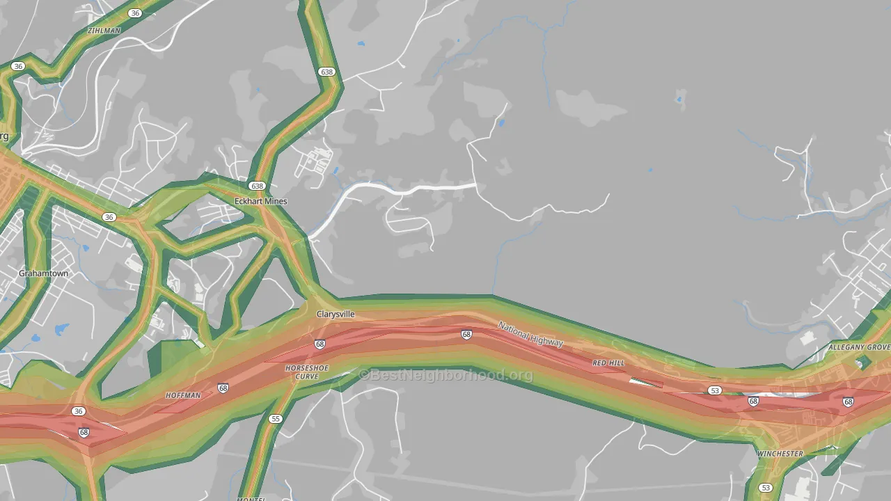 Clarysville, MD Map of Noise Levels in Clarysville